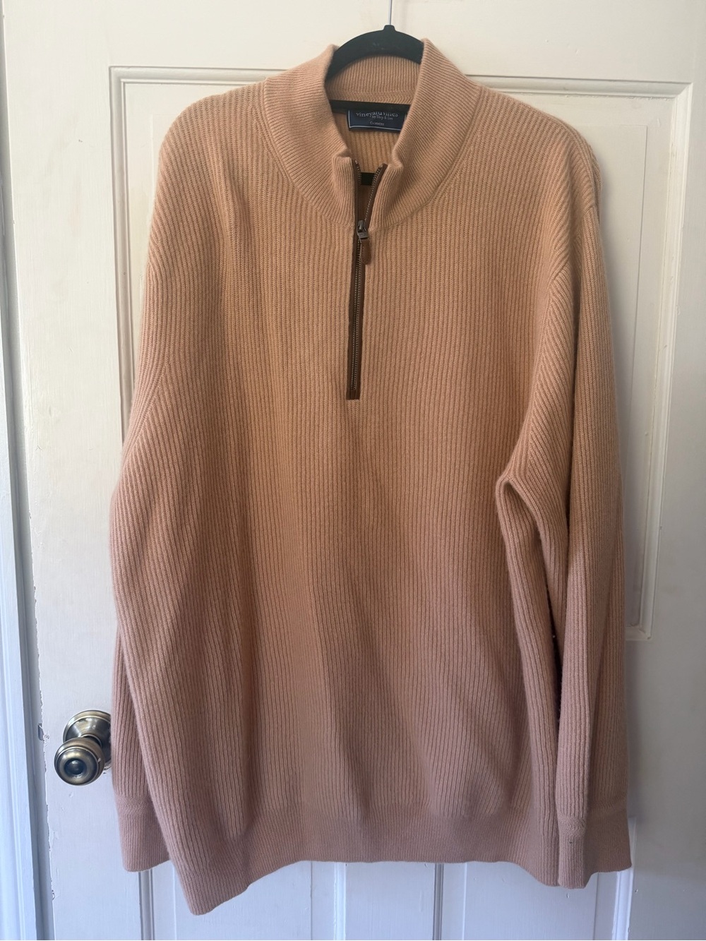 Vineyard Vines Men’s Zip Ribbed Sweater Tan Size XXL Preppy Office 💯% Cashmere